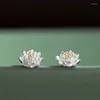 Boucles d'oreilles Style chinois 925 Sterling Silver plaqué Platinum Trois-D Lotus For Women Anniversary Wedding Girlfriend Bijoux