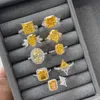 S925 sterling silver yellow diamond ring for women's luxury super sparkling ice flower cut high carbon diamond 8A zircon ring