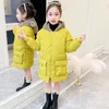 Down Coat Autumn Winter Girls Jacket Bear Ears Plus Velvet Keep Warm Little Princess Hooded dragkedja Fashion Ytterkläder Kidskläder