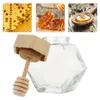 Dinnerware Sets 2 Pcs Clear Container With Lid Hexagon Honey Glass Bottle Wooden Airtight Jar Spoon