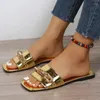 Slippels 2023 Women Flat Chain Summer Shoes Sandalen Dames Trend Casual Ladies Schoen Open Teen Glaasjes Flip Flops Mujer 42