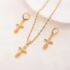Jesus Cross Pendant Necklaces Earrings 18 k Fine Yellow Gold Filled Egyptian Sets Women Egypt Hieroglyphs Charm Jewelry219J
