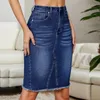 Scherma di gonna coreana Galnello in denim Donne vintage Pulsante High Waist Pencil Blue Slim Jean Female Girls Streetwear