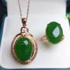 Sgarit goud populaire sieraden natuurlijke groene stenen jade hanger en ring jasper edelsteen sieraden set