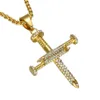 316L rostfritt stål Trendiga hiphop smycken kubik zirkoniumskruvkors hänge halsband för män kvinnor tillbehör släpp 255i