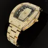 Montre-bracelets Fashion Iced Watch for Mens Missfox Hip Hop Full Diamond Quartz Luxury Tonneau Jewelry Rolej Hombre 2023