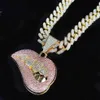 Kolorowy kolor Micro Pave różowy sześcien cyrkonia kroplowa warga wisiork Naszyjnik lodowy Bling Miami Cuban Sain for Women Hiphop Jewelry Seck272d