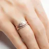 Anneau de fiançailles en or rose en or rose ou plaque plaquée Anneaux de mariage en perles - CZ Crystal Dainty Stacking Band Ring - Pearl Jewelry3350