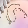 Pendant Necklaces Light Luxury Heart Shape White Pink Blue Opal Pearl Chain Splicing Fashion Jewelry Gift For Women