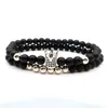 Strand 2st/Lot Natural Stone 6mm Beads Matte Black Golden Crown Armband Shiny Zircon Pave CZ Armband For Menwomen Classics Jewelry