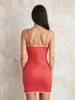 Casual Dresses Women's Summer Mini Cami Dress Red Sleeveless Backless Lace Trim Slim Party