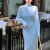 Sıradan Elbiseler 2023 Sonbahar Kış Kazak Örgü Takımları Kadın Zarif 2 Parça Elbise Moda Partisi Uzun Ofis Bayan