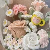 Wedding Flowers Rose Almond Artificial Fabric Needlework Bridesmaid Bouquet Mariage Knitted Flower Hand Woven For Lovers