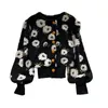 Jackets femininos Mulheres Casaco Cardigã Sleeves com peito longo Autumn Flor Flor Elegante Elastic Cuff Vintage French Style Winter