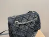 7a Mirror Quality Denim Backpack avec diamant Plaid Pattern Women Chain Sac à épaule Chain de luxe Vintage Sac de navettage privilégié