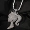 Hip Hop AAA CZ Stone Paved Bling Iced Out Crown Barbie Queen Pendants Necklace for Men Women Unisex Rapper Jewelry Gift265w