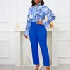 Ethnic Clothing 2024 2 Piece Women's Flower Print Top Shirt Pants Suit Sexy Casual Elegant Lace-Up Wide-Leg African Dresses
