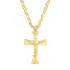 Solid 18K jaune fin Gol GF Jesus Wide Cross Charm grand pendentif 55 35 mm avec 24 pouces Miami Cuban Chain 600 5 mm295o