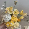 Flores de casamento Tea de abacaxi gelado Tecido artificial de tecido de bouquet Buquet Mariage malha de malha tecida para amantes