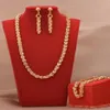 Ohrringe Halskette Dubai Schmucksets 24K Gold plattiert luxuriöse afrikanische Hochzeitsgeschenke Brautarmband Ring Schmuck Set für Frauen212h
