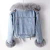 Kvinnor faux päls krage jean kappa vinter parkas modejacka kvinnlig kort varm kanin hår foder utkläder R067 231222