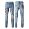 2024 Mens jeans designer Ripped Embroidery Pentagram Patchwork For Trend Brand Motorcycle Pant Mens Skinny