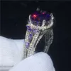 Vecalon Hollow Flower Ring 925 STERLING Silver 4CT Purple Diamonds CZ Anniversary Wedding Band Rings for Women Finger Jewelry252S