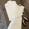 Vestidos de trabalho outono 2023 vestido branco traje de temperamento avançado tanque irregular blazer casaco de duas peças para mulheres roupas mulheres