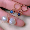Dangle Küpeler Doğal Beyaz İnci Lapis Lazuli Beads Eardrop 18K Altın Sevgililer Günü Aptalın Kancası Cadılar Bayramı Güzel Kültür