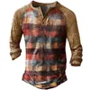 Herr t-skjortor långärmad t-shirts för vintage skjorta knapp hals digital tryckt avslappnad manliga bekväma tee-toppar
