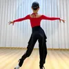 Scene Wear Latin Dance Performance Dress for Girls Red Long Sleeved Black Pants Passar Chacha Rumba Tango Children Clothes DN16997