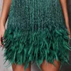 Vssjavun Sequins Tassel Feather Spaghetti Strap Dress Women Fashion Sexy Stitching Mini Dress Evening Party Club Elegant Dress 231222