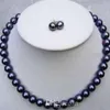 Colliers de perles de mode 8 à 9 mm Collier de perle noir de mer du sud 18 pouces 925 boucles d'oreilles en fermoir en argent314z