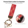 Leather Car Keychain, Red Universal Car Keychain Holder with 2 Key Ring and Anti-Lost D Ring for Men Women Bag Pendant Accessories