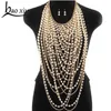 Exaggerated beaded super long pendants necklace women trendy pearl choker necklace body jewelry gold shoulder chain Y200918240D