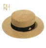 Damer Sun Boater Flat Hatts Small Bee Sequin Straw Hat Retro Gold flätad hatt Female Sunshade Shine Flat Cap RH 2203078362624