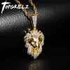 TOPGRILLZ Hip Hop Gold Color Plated Iced Out Micro Pave Cubic Zircon Lion Head Pendant Necklace Charm For Men Jewelry Gifts 201014224S