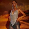Women's Tanks Sexy Sparkly Ladies Sleeveless Crop Top Luxury Design High Sequined Backless Mesh Rhinestones Sparkling Birthday Party Tops