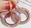 18K Rose Gold Plated Shiny Double Circle Hoop Dangle Rhinestone Crystal Earrings for Women Ladies Girls Bridal Wedding Jewelry Acc6524903