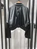 Женские куртки Satin Women Black Jacket Обурительный воротник винтажный длинное рукав 2023 Ранняя осенняя женская короткая коротка с одиночной грудью