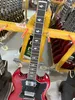 Guitarra eléctrica SG, rojo vino, incrustaciones de rayos, accesorios plateados, en stock, envío gratis