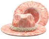 Mode Coloré Tiedyed Laine Top Hat Printemps Couleur Fedora Chapeaux Dames Big Brim Party Jazz Feutre Casquette avec Perle À La Main Band7749920