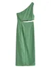 Sukienki swobodne jastie zielone kobiety jedno ramię 2023 elegancka nieregularna pusta długa stała talia szczupła kobieta