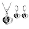 Colar brincos conjunto de luxo feminino 925 prata esterlina zircão cúbico pingente conjuntos cartilagem piercing jóias casamento coração design