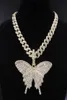 Big Size Butterfly Pendant Charm 12mm Bubble Miami Curb Cuban Chain Hip Hop Necklace Rapper Gift Rock Men Women Jewelry Golden9291287