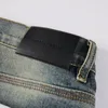 Designer-Jeans, lila Jeans für Herren, Skinny-Motorrad, trendige, zerrissene Patchwork-Luxus-Lochhose, rundum schmale Beine, lila Markenjeans im Großhandel