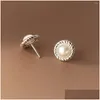 Studörhängen äkta S925 Sterling Sier syntetisk pärla vridning för kvinnor icke-allergiska icke-blekande fina smycken Tillbehör släpper OTF1P