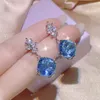 Moda quente azul cz zircão 15 quilates brincos de pedra colar anéis para mulheres ol elegante trevo designer clássico doce charme brinco brincos colar anel de orelha jóias