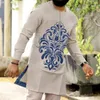 Roupas étnicas Dashiki Homens Africanos para Homem Camisa e Calças 2 Pcs Pescoço Redondo Impressão de Manga Comprida Respiração 'Terno Natal