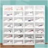 Boîtes de rangement Bacs Grande boîte à chaussures transparente pliable en plastique transparent organisateur de maison affichage empilable combinaison superposée Sho Dhq7G